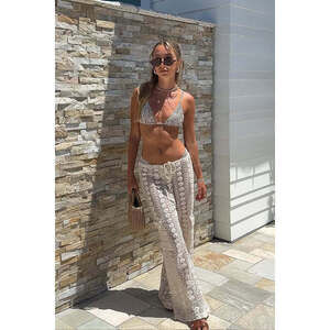 NWT 12th Tribe Amore Beige Crochet Cargo Pants Size L